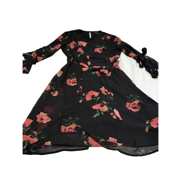 Nine West Sz 4 Dress Floral Chiffon Ruffle Flared Sleeve Boho Fairy Party Classy - Picture 4 of 7